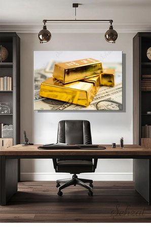Yatay Tekli Kanvas Duvar Tablosu Modern Salon Yatak Odası Ofis Finans Külçe Altın Dolar Yatırım İş