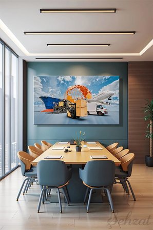 Panoramik Yatay Tekli Kanvas Duvar Tablosu Modern Ofis Taşımacılık Lojistik Deniz Kara Hava Yolu İş