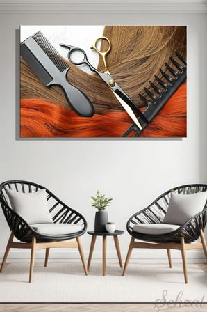 Şehzat Kanvas Tablo Saç Kesim Makas Tarak 20 x 30 cm
