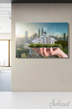 Yatay Tekli Kanvas Duvar Tablosu Modern Emlak Ofisi İnşaat Gyo Şehir Planlama Proje Ev Site İş