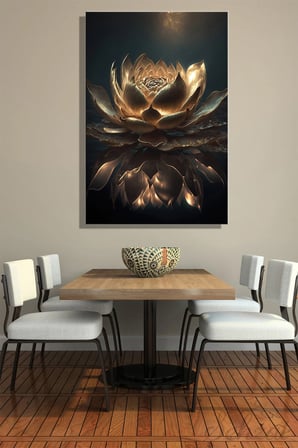 Dikey Tekli Kanvas Duvar Tablosu Modern Salon Mutfak Yatak Odası Ofis Lotus Altın Renk Çiçek Floral