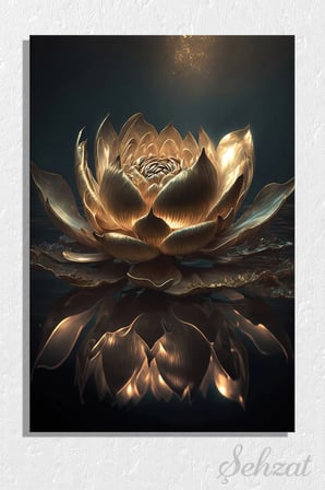 Dikey Tekli Kanvas Duvar Tablosu Modern Salon Mutfak Yatak Odası Ofis Lotus Altın Renk Çiçek Floral