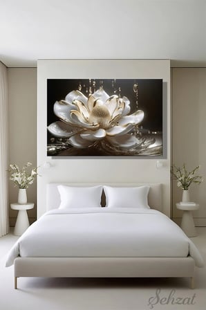 Şehzat Altın Damlalı Lotus Kanvas Tablo 20 x 30 cm