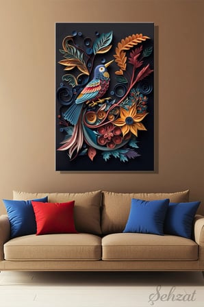 Şehzat Kanvas Tablo 20x30 cm Soyut Kuş Yaprak Desenli
