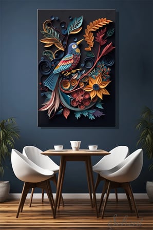 Şehzat Kanvas Tablo 20x30 cm Soyut Kuş Yaprak Desenli