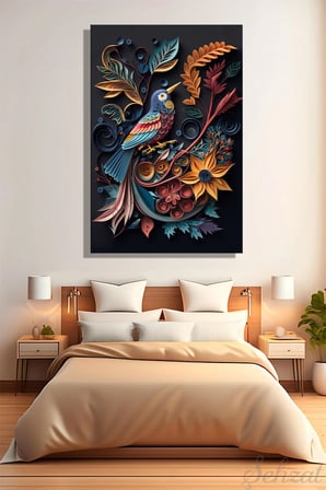 Şehzat Kanvas Tablo 20x30 cm Soyut Kuş Yaprak Desenli