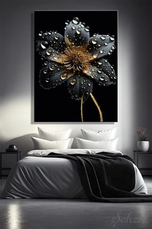 Şehzat Kanvas Tablo Çiçek Su Damlalı Siyah 20 x 30 cm