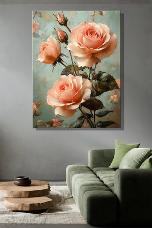 Duvar Tablosu Dikey Kanvas Tekli Salon Mutfak Yatak Odası Floral Rose Pembe Gül Çiçek