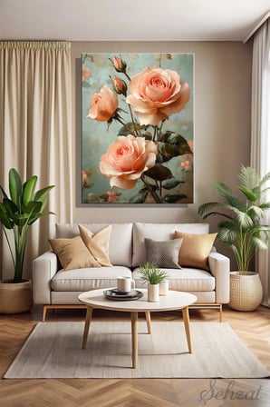 Duvar Tablosu Dikey Kanvas Tekli Salon Mutfak Yatak Odası Floral Rose Pembe Gül Çiçek