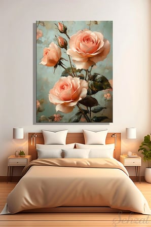 Duvar Tablosu Dikey Kanvas Tekli Salon Mutfak Yatak Odası Floral Rose Pembe Gül Çiçek