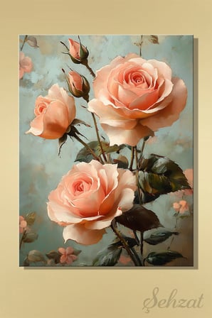 Duvar Tablosu Dikey Kanvas Tekli Salon Mutfak Yatak Odası Floral Rose Pembe Gül Çiçek