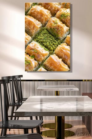 Dikey Tekli Kanvas Duvar Tablosu Lokanta Kafe Restoran Fırın Baklava Fıstık Pastane Tatlı İş