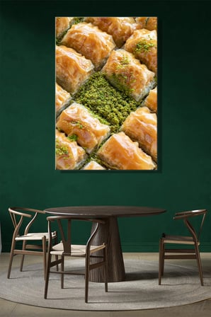 Dikey Tekli Kanvas Duvar Tablosu Lokanta Kafe Restoran Fırın Baklava Fıstık Pastane Tatlı İş