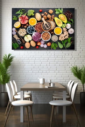 Yatay Tekli Kanvas Duvar Tablosu Lokanta Kafe Restoran Mutfak Bakliyat Kuruyemiş Meyve Tabağı İş