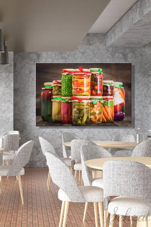 Yatay Tekli Kanvas Duvar Tablosu Modern Lokanta Kafe Restoran Mutfak Kavanozda Sebze Turşu İş