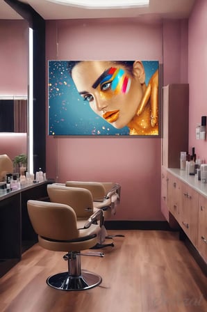 Dikey Tekli Kanvas Duvar Tablosu Modern Kuaför Güzellik Salonu Kozmetik Makyaj Renk Gold İş