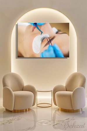 Dikey Tekli Kanvas Duvar Tablosu Modern Kuaför Güzellik Salonu Takma Kirpik Kaş Makyaj İş