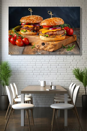 Yatay Tekli Kanvas Duvar Tablosu Modern Lokanta Kafe Restoran Mutfak Hamburger Köfte Fast Food İş