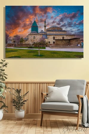 Yatay Tekli Kanvas Duvar Tablosu Modern Salon Mutfak Yatak Odası Ofis Konya Mevlana Camii
