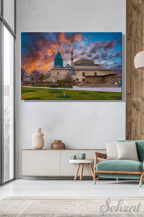 Yatay Tekli Kanvas Duvar Tablosu Modern Salon Mutfak Yatak Odası Ofis Konya Mevlana Camii
