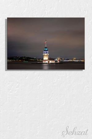 Yatay Tekli Kanvas Duvar Tablosu Modern Salon Yatak Odası Ofis İstanbul Kız Kulesi Gece Manzara