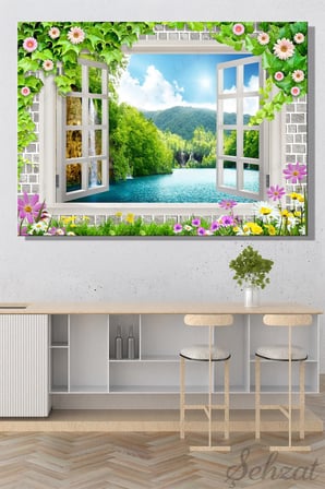 Şehzat Kanvas Tablo Çiçekli Pencere Doğa Manzaralı 20 x 30 cm