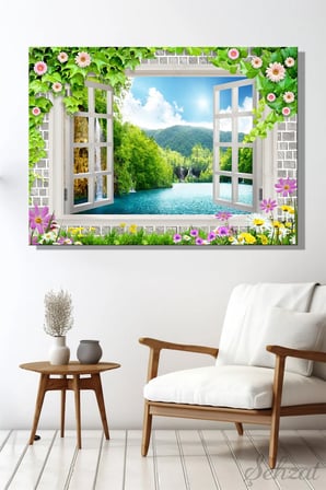 Şehzat Kanvas Tablo Çiçekli Pencere Doğa Manzaralı 20 x 30 cm