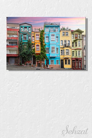 Yatay Tekli Kanvas Duvar Tablosu Modern Salon Mutfak Yatak Odası Ofis İstanbul Balat Evleri Sokak