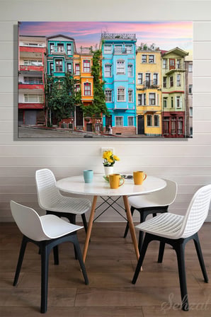 Yatay Tekli Kanvas Duvar Tablosu Modern Salon Mutfak Yatak Odası Ofis İstanbul Balat Evleri Sokak