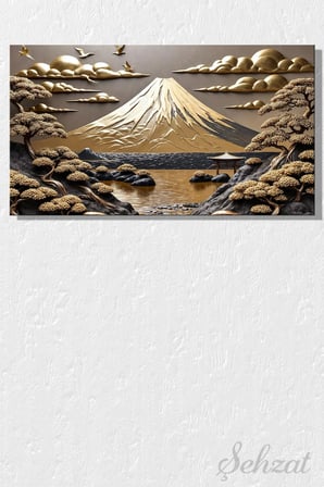 Şehzat Fuji Dağ Altın Manzara Kanvas Tablo 20 x 30 cm