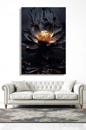Dikey Tekli Kanvas Duvar Tablosu Modern Salon Mutfak Yatak Odası Ofis Siyah Lotus Çiçek Nilüfer