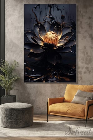Dikey Tekli Kanvas Duvar Tablosu Modern Salon Mutfak Yatak Odası Ofis Siyah Lotus Çiçek Nilüfer
