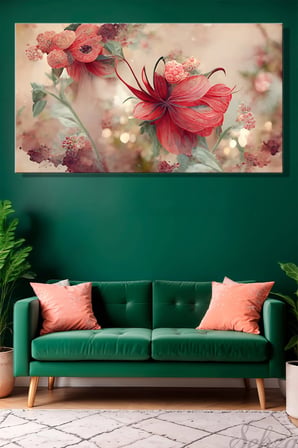 Duvar Tablosu Panoramik Yatay Kanvas Tekli Salon Yatak Odası Ofis 3D Floral Pembe Çiçek