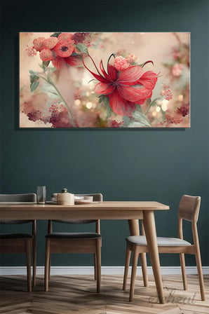 Duvar Tablosu Panoramik Yatay Kanvas Tekli Salon Yatak Odası Ofis 3D Floral Pembe Çiçek