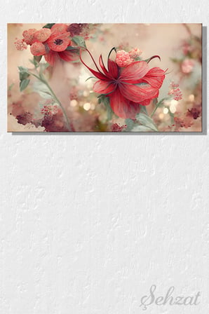 Duvar Tablosu Panoramik Yatay Kanvas Tekli Salon Yatak Odası Ofis 3D Floral Pembe Çiçek