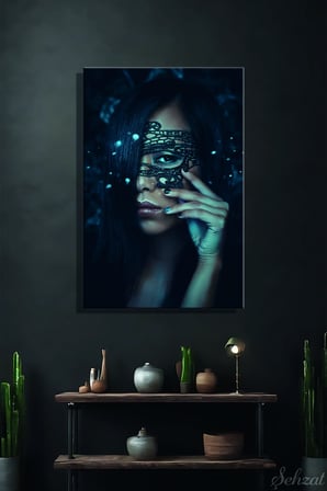 Nü Kadın Portre Makyaj Maske Dikey Tekli Kanvas Duvar Tablosu Modern Salon Yatak Odası Ofis Cafe
