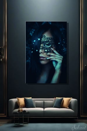 Nü Kadın Portre Makyaj Maske Dikey Tekli Kanvas Duvar Tablosu Modern Salon Yatak Odası Ofis Cafe