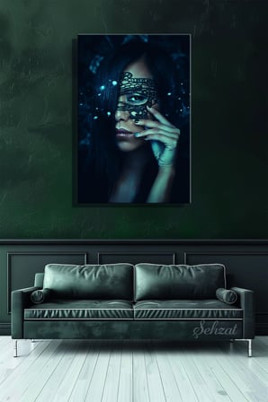 Nü Kadın Portre Makyaj Maske Dikey Tekli Kanvas Duvar Tablosu Modern Salon Yatak Odası Ofis Cafe