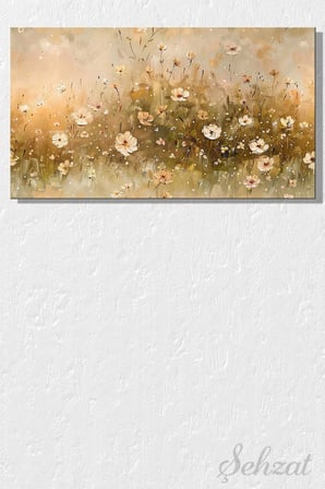Panoramik Yatay Tekli Kanvas Duvar Tablosu Salon Mutfak Yatak Odası Ofis Kır Çiçekleri Vintage