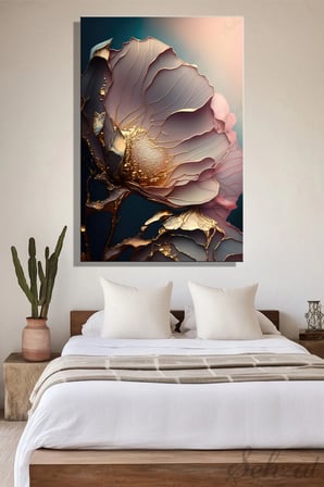 Şehzat Çiçek Temalı Kanvas Tablo Gold Detaylı 20x30 cm