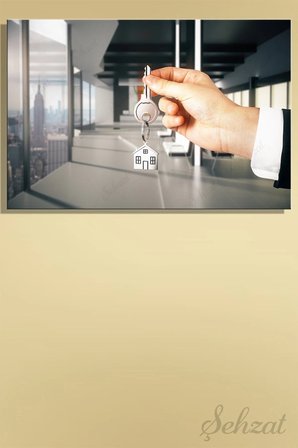 Yatay Tekli Kanvas Duvar Tablosu Modern Emlakçı Emlak Ofisi İnşaat Gyo Proje Anahtar Mimari Ev