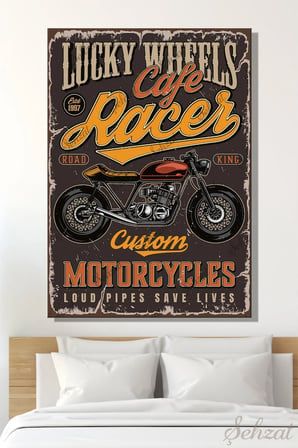 Dikey Kanvas Duvar Tablosu Tekli Salon Mutfak Yatak Odası Ofis Vintage Klasik Motorsiklet