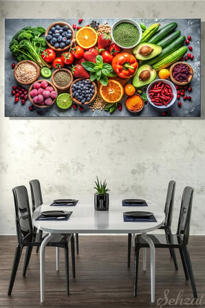 Panoramik Yatay Tekli Kanvas Duvar Tablosu Modern Lokanta Kafe Restoran Sağlıklı Yaşam Sebze