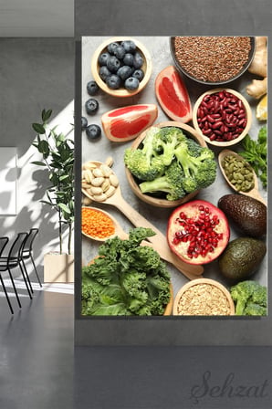 Dikey Tekli Kanvas Duvar Tablosu Modern Lokanta Kafe Restoran Sağlıklı Beslenme Vejetaryen Diyet