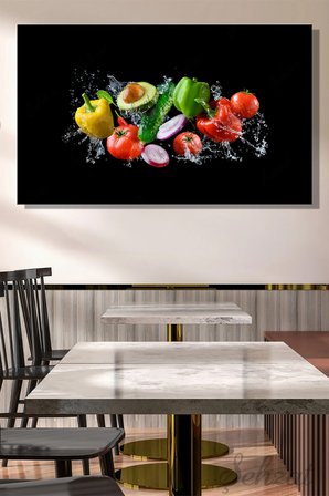 Yatay Tekli Kanvas Duvar Tablosu Modern Lokanta Kafe Restoran Mutfak Taze Sebzeler Vejetaryen