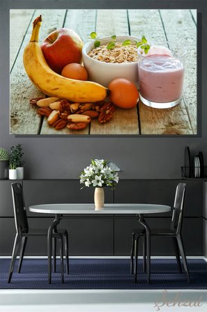 Yatay Kanvas Duvar Tablosu Tekli Kafe Restoran Diyetisyen Sağlık Kahvaltı Yulaf Meyve Kilo Kontrol