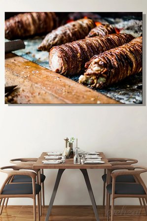 Yatay Kanvas Duvar Tablosu Tekli Lokanta Kafe Restoran Mutfak Sokak Lezzeti Et