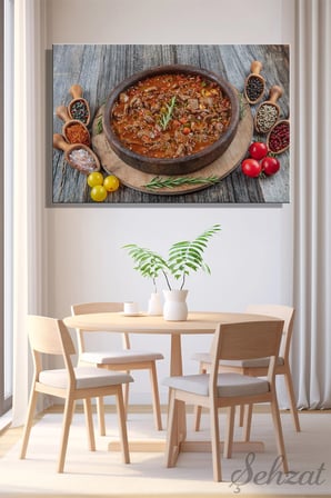 Yatay Tekli Kanvas Duvar Tablosu Modern Lokanta Kafe Restoran Mutfak Güveç Et Sote Baharat
