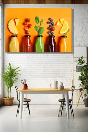 Yatay Kanvas Duvar Tablosu Tekli Kafe Juice Bar Mutfak Detoks Meyve Suyu Smoothie Sağlık Diyet