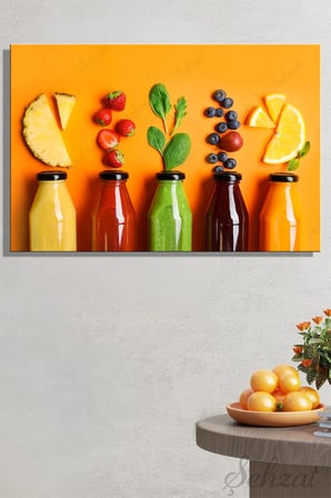 Yatay Kanvas Duvar Tablosu Tekli Kafe Juice Bar Mutfak Detoks Meyve Suyu Smoothie Sağlık Diyet